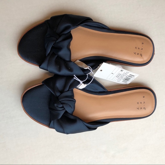 Stacia navy knotted satin slider mule sandals - Picture 3 of 7